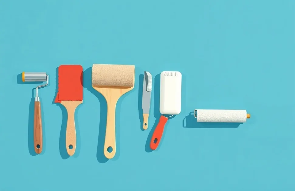 Outils de peinture disposés dans l'ordre des étapes du chantier
